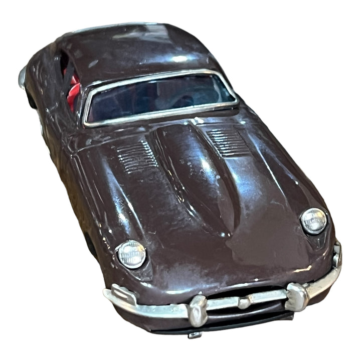 1960s Jaguar XK-E Tin Friction 8" Toy Car by Bandai Japan Vintage Dark Brown