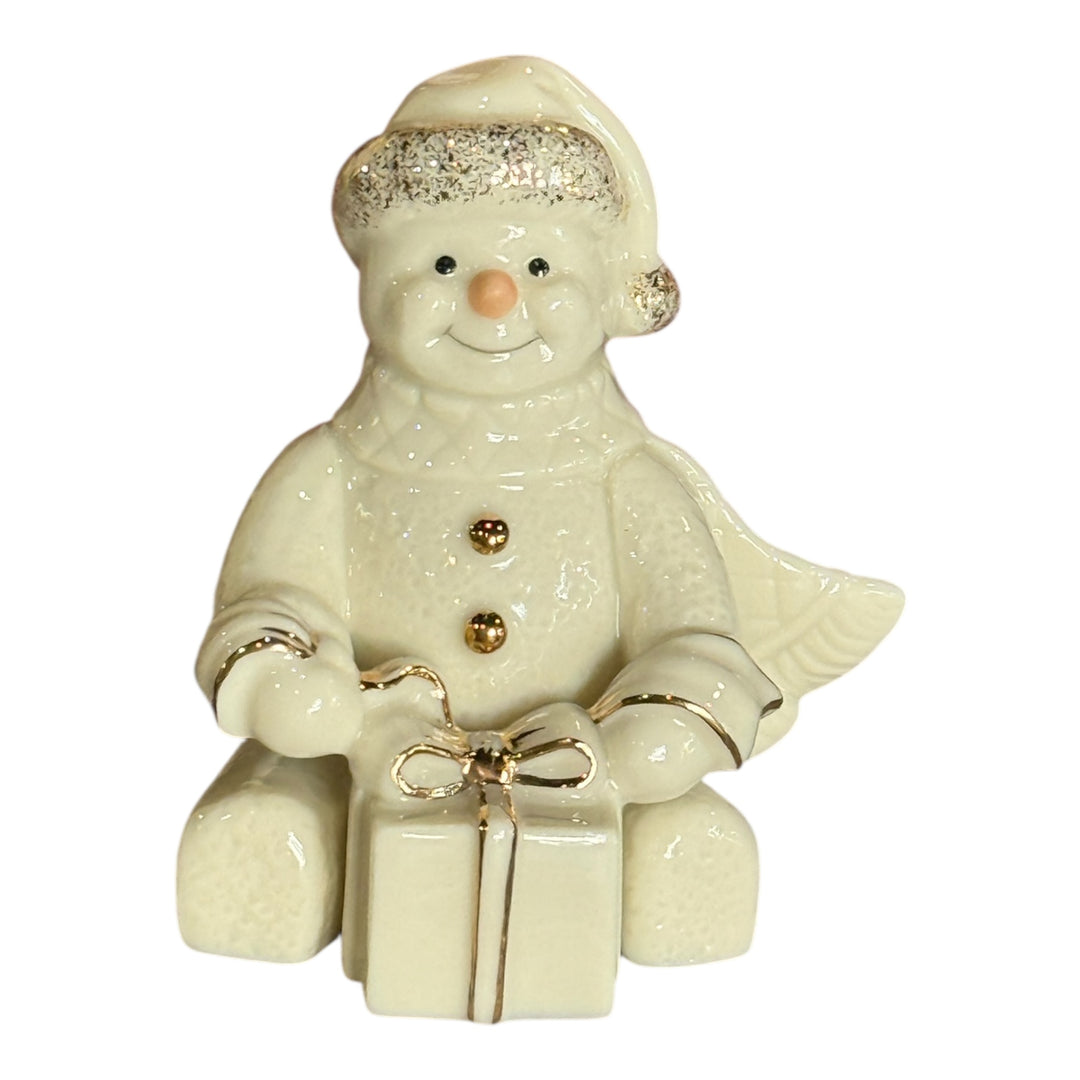 Lenox Handcrafted Snowman with a Gift Box Christmas Figurine