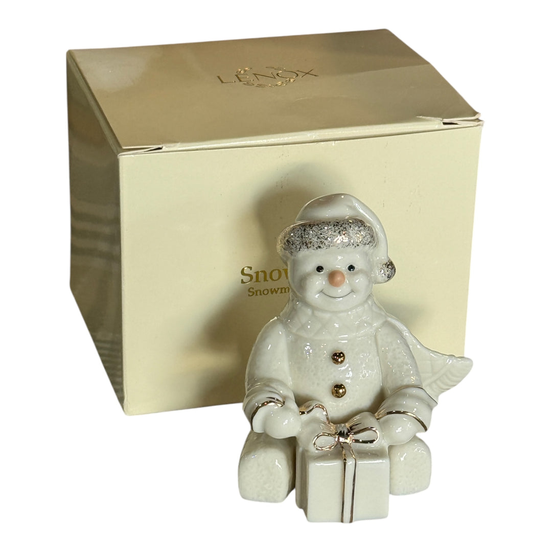 Lenox Handcrafted Snowman with a Gift Box Christmas Figurine