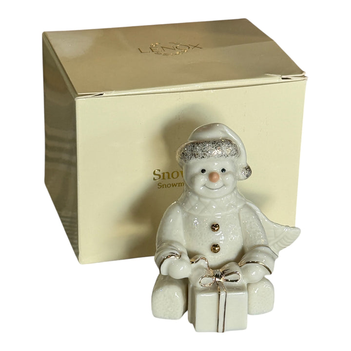 Lenox Handcrafted Snowman with a Gift Box Christmas Figurine