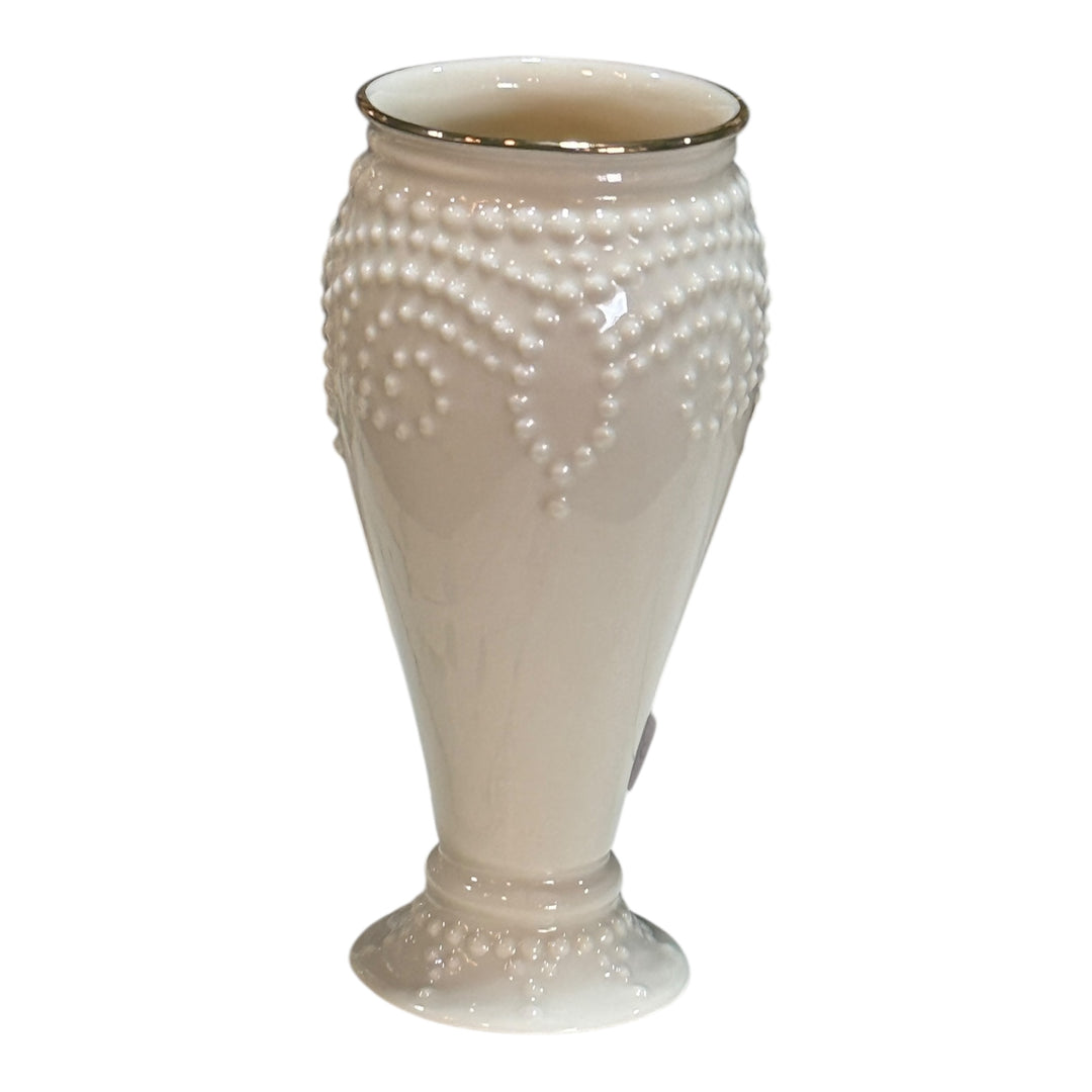 Lenox Raised Relief Beaded Hobnail Bud Vase w/Gold Trim