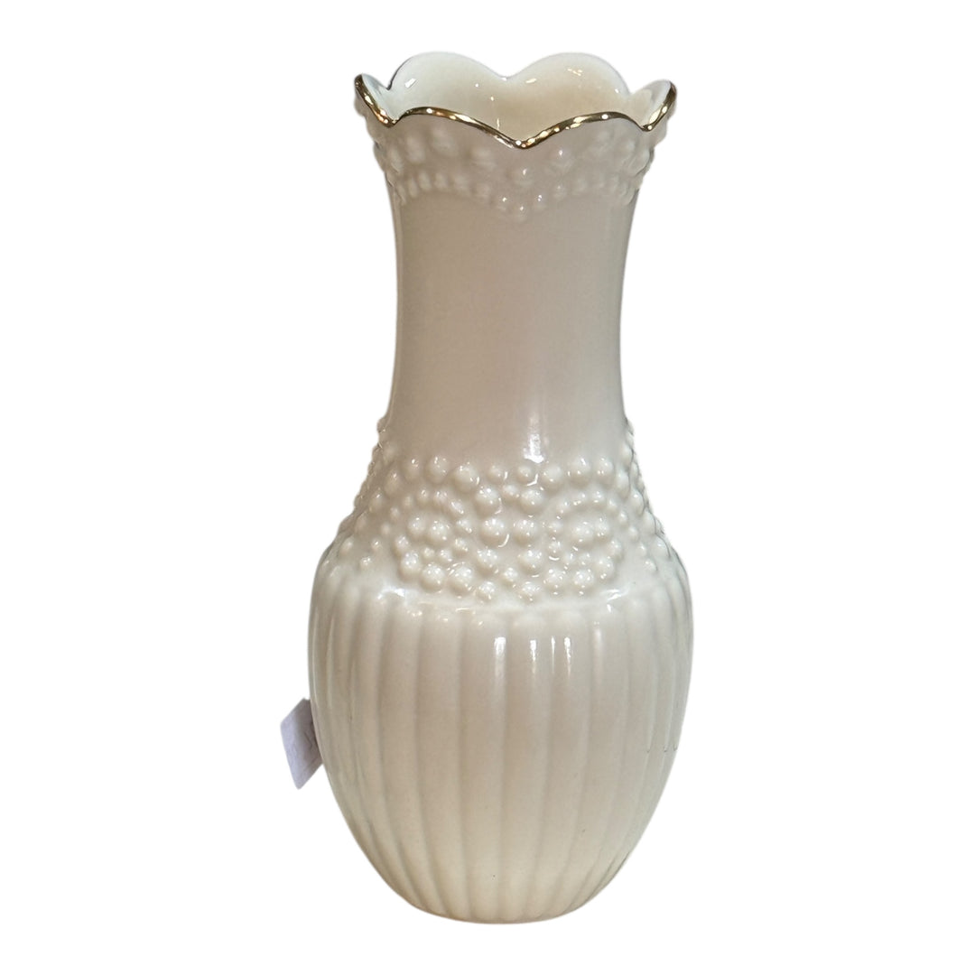 Lenox Raised Relief Beaded Hobnail Bud Vase w/Gold Trim