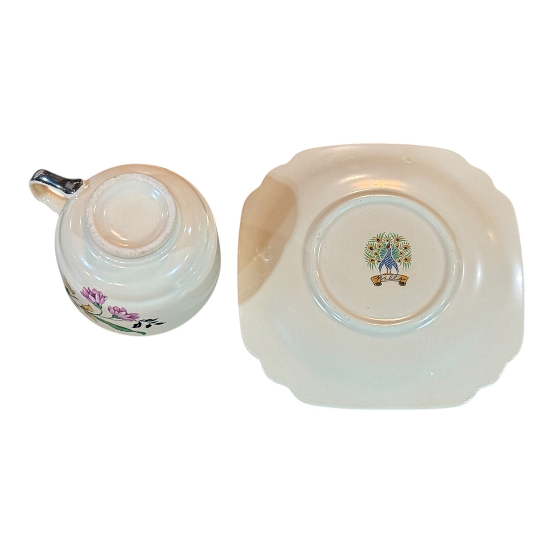 Homer Laughlin Century Shape Wells Peacock Mark Demitasse Teacup & Saucer