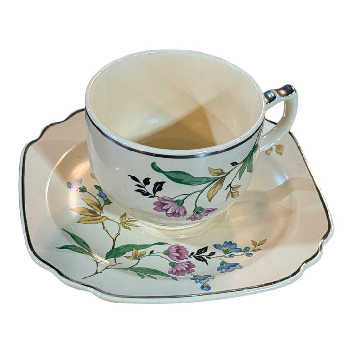 Homer Laughlin Century Shape Wells Peacock Mark Demitasse Teacup & Saucer