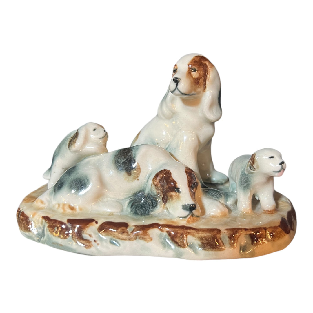 Spaniel Family Group w Puppies Figurine Occupied Japan c. 1945