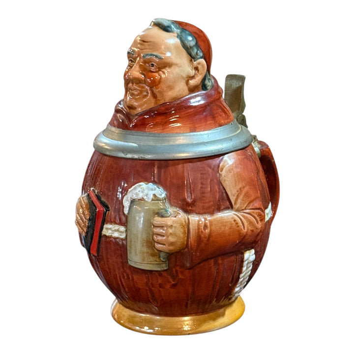 Vintage Fryer Monk Holding Bible with Pewter Beer Stein Made In Germany