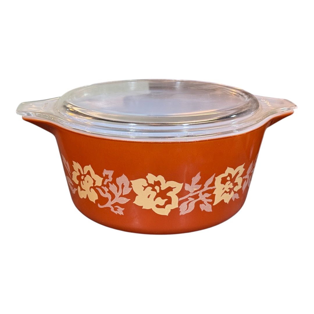 Vintage Pyrex Terra Cotta Rose #474 Casserole with Lid