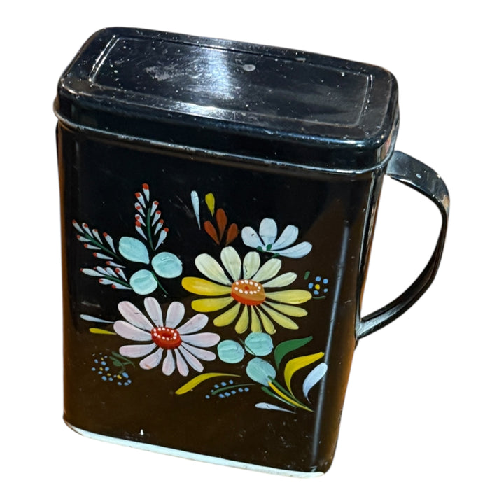 Vintage 50s Ransburg Tole Black Tin Pitcher