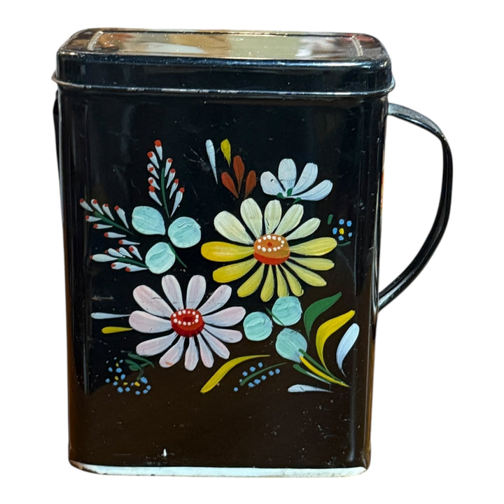 Vintage 50s Ransburg Tole Black Tin Pitcher