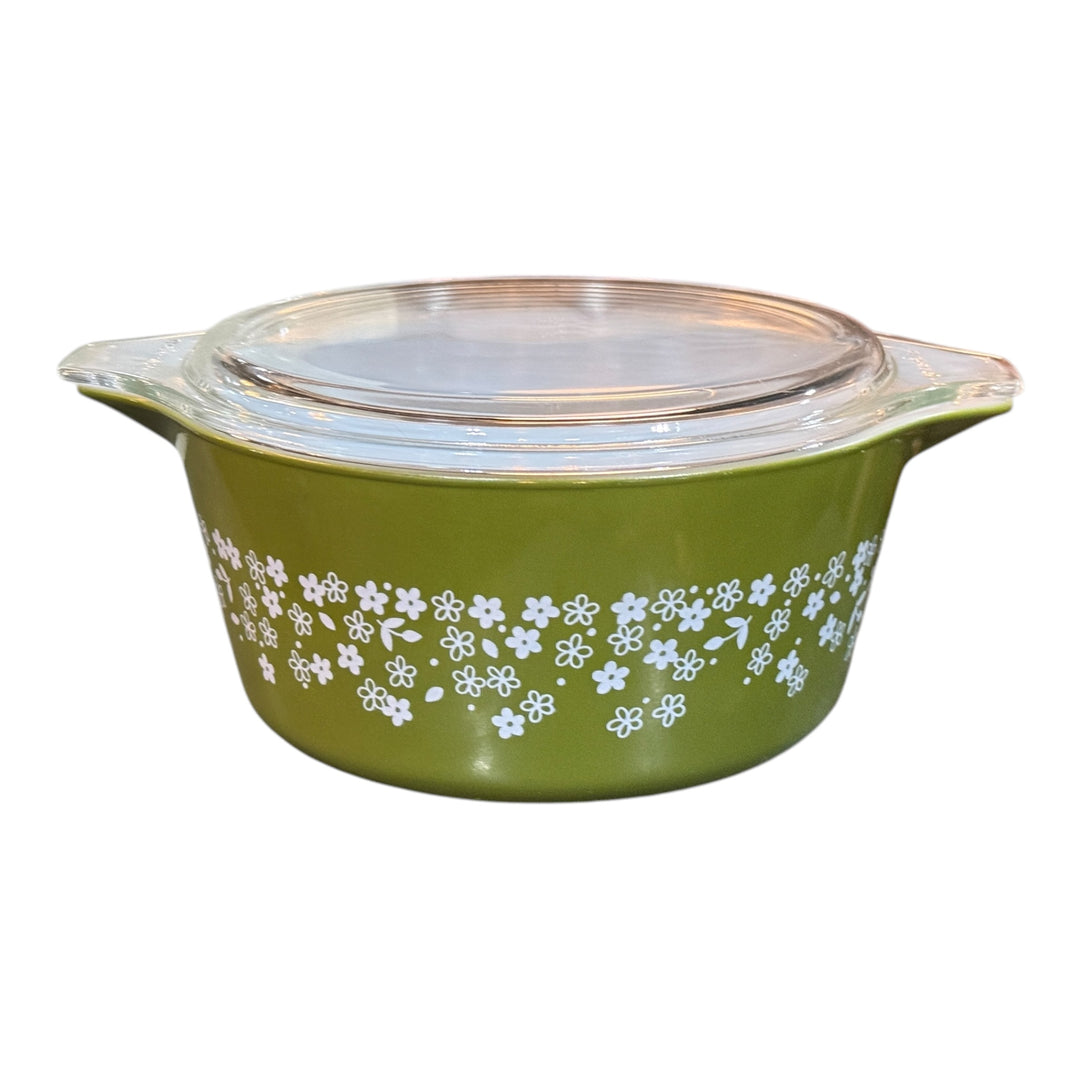 Vintage Pyrex Crazy Daisy Spring Blossom Casserole Dish Green #474