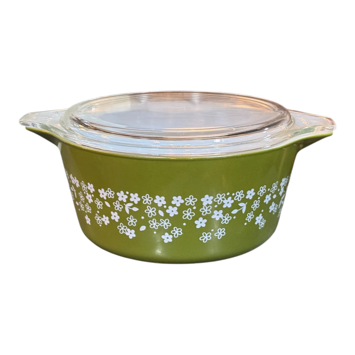 Vintage Pyrex Crazy Daisy Spring Blossom Casserole Dish Green #474