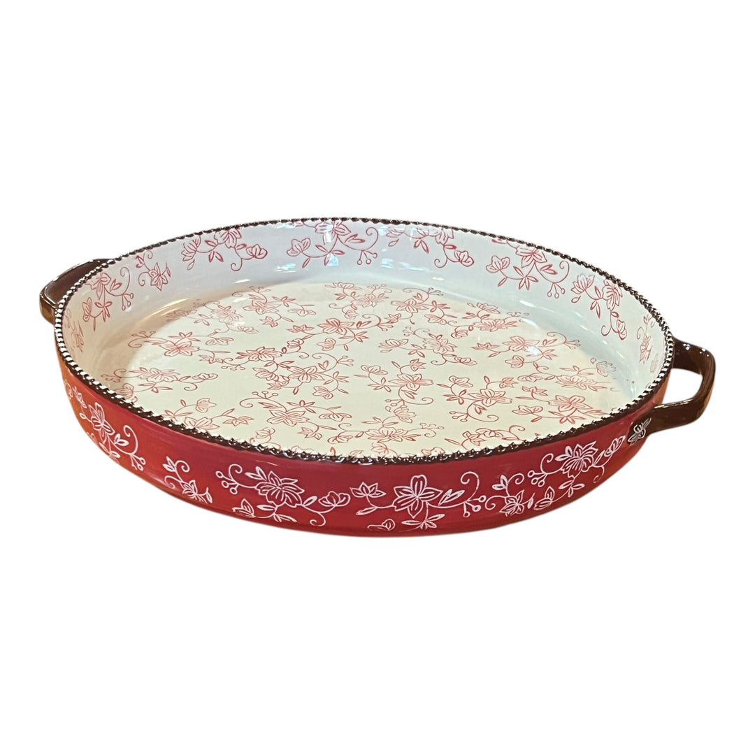 Temp-tations Floral Lace Red Handled Serving Tray 1.5 Qt