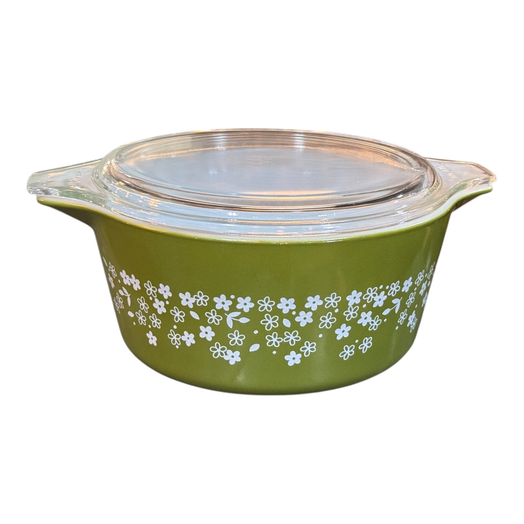 Vintage Pyrex Crazy Daisy Spring Blossom Casserole Dish Green #474