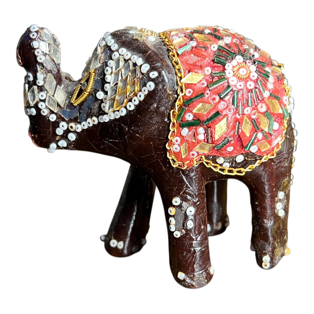 Bejeweled Mirror & Bead Work Paper Mache Elephant Figurine