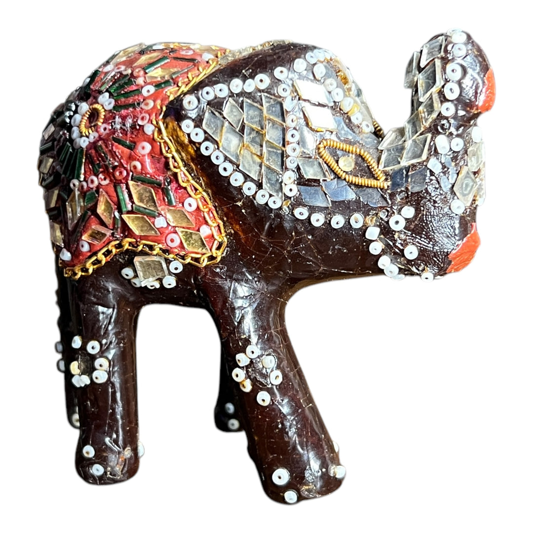 Bejeweled Mirror & Bead Work Paper Mache Elephant Figurine