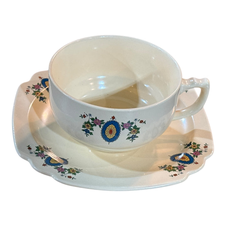 Homer Laughlin Teacup and Saucer Blue Medallion