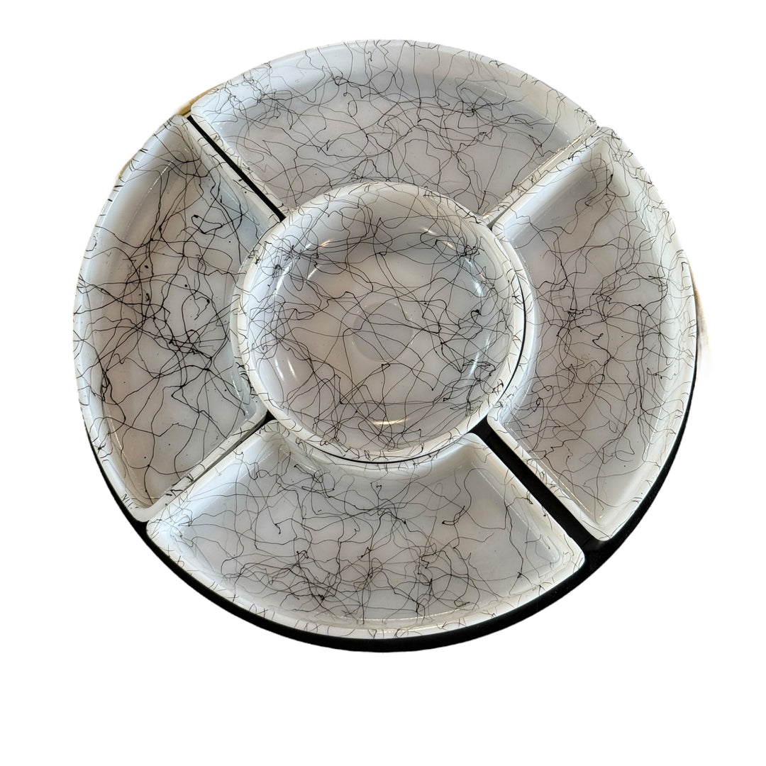 Vintage Hazel Black &amp; White Spaghetti String Lazy Susan with Spinning Tray