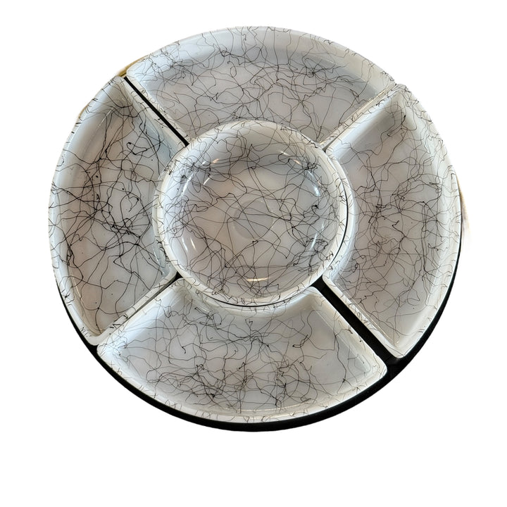 Vintage Hazel Black &amp; White Spaghetti String Lazy Susan with Spinning Tray
