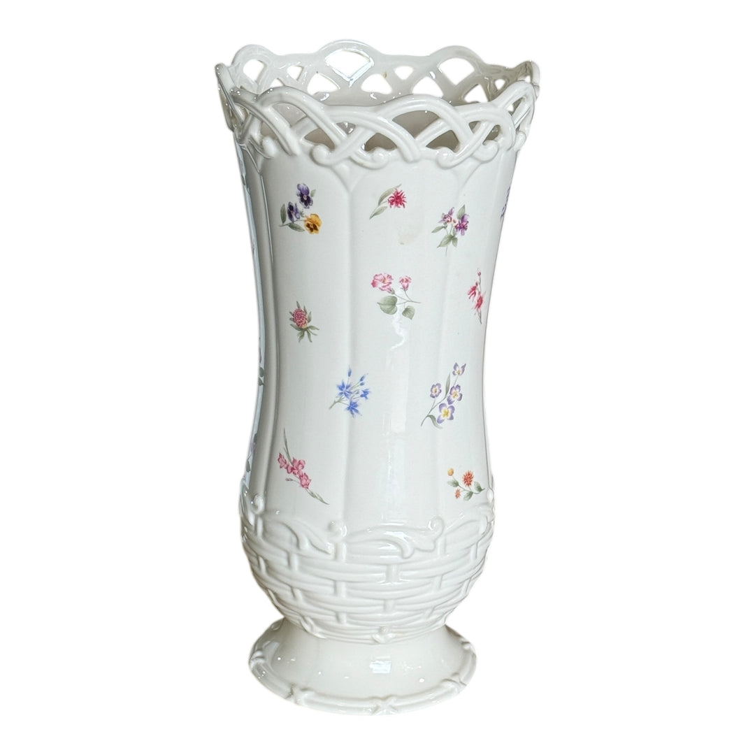 Lenox Posy Baskets Bulbous Vase 9.5" Tall Embossed Pierced Flowers Beautiful