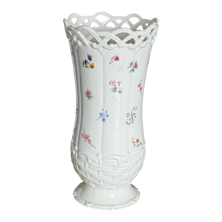 Lenox Posy Baskets Bulbous Vase 9.5" Tall Embossed Pierced Flowers Beautiful
