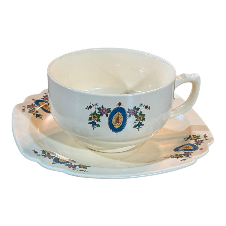 Homer Laughlin Teacup and Saucer Blue Medallion