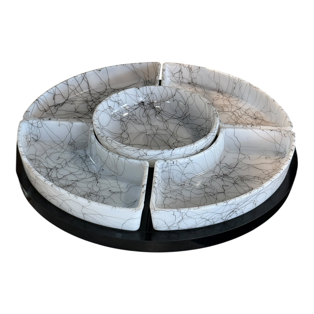 Vintage Hazel Black &amp; White Spaghetti String Lazy Susan with Spinning Tray
