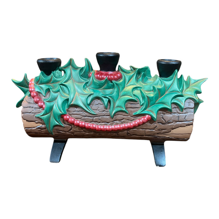 Ceramic Atlantic Mold Fire Yule Tide Log Candle Holder