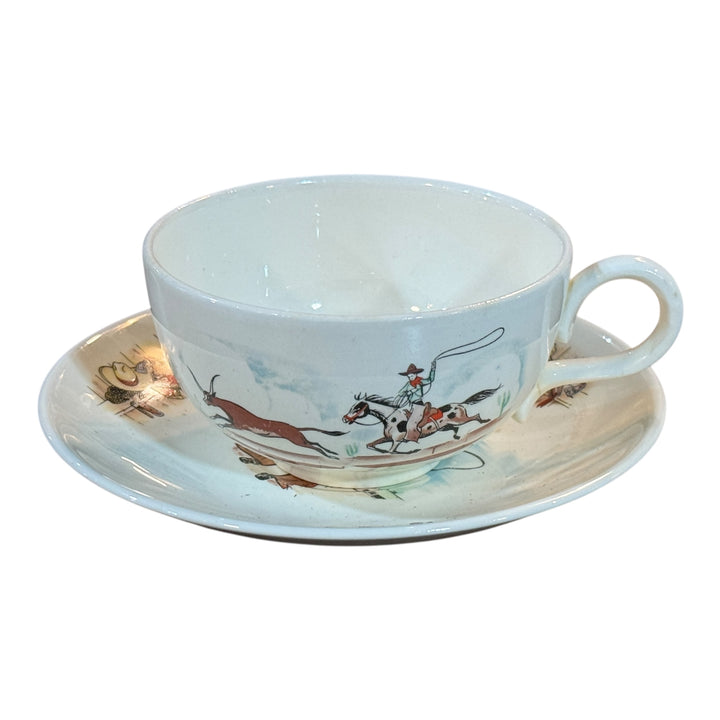 Homer Laughlin Rhythm Cowboy Western Ranch Coffee Tea Cup Saucer