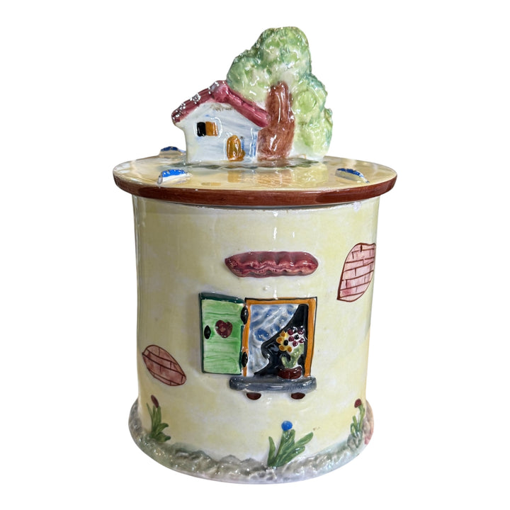 Vintage Italy Cookie Jar Cottage House 8-1/2" tall