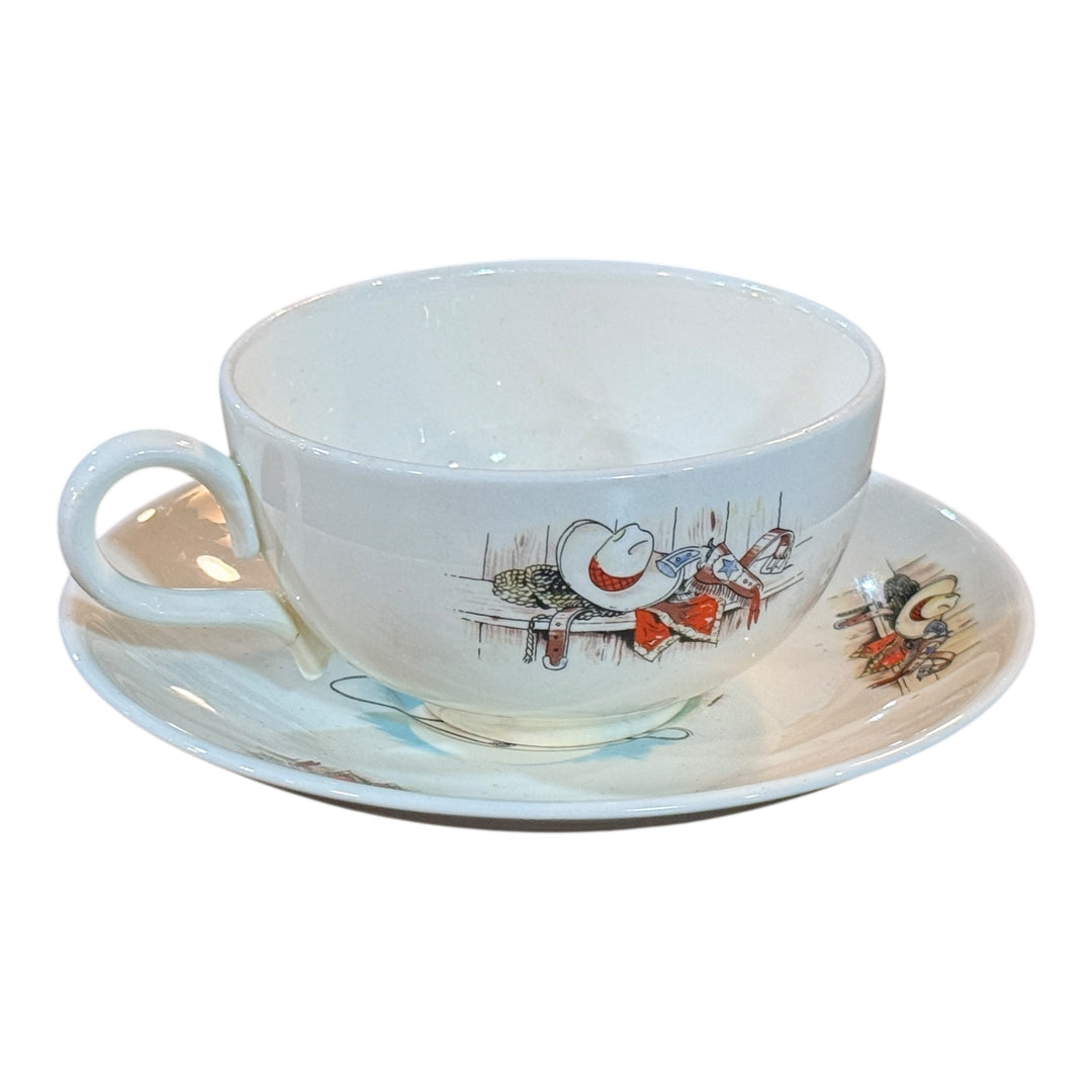 Homer Laughlin Rhythm Cowboy Western Ranch Coffee Tea Cup Saucer