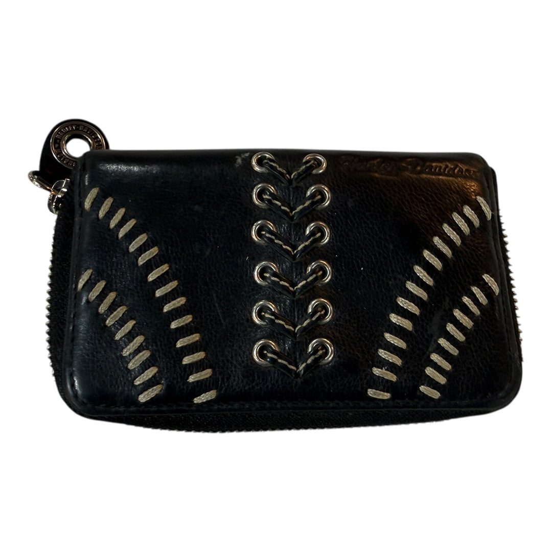 Harley-Davidson Black Leather Baseball Thread Zipper Wallet