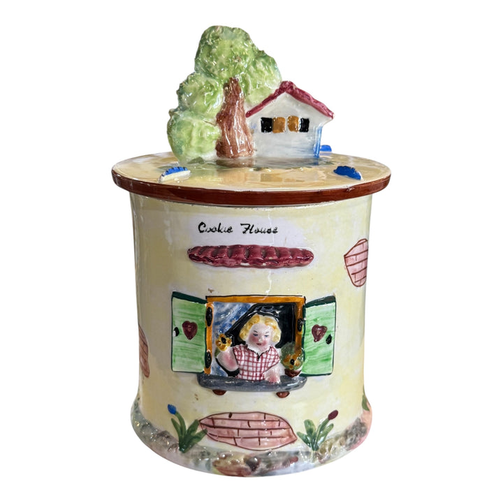Vintage Italy Cookie Jar Cottage House 8-1/2" tall