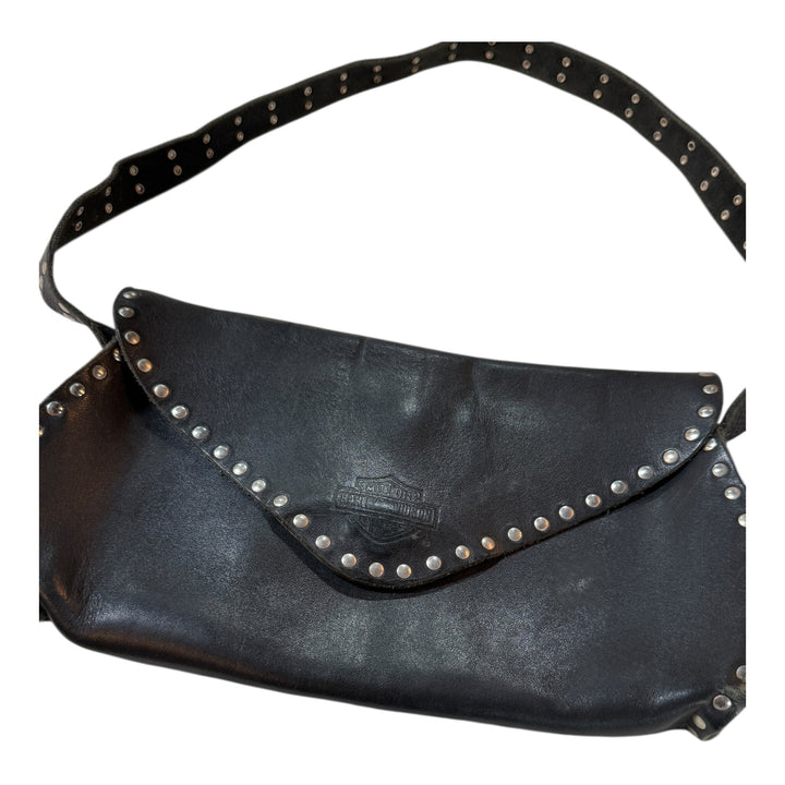 Harley-Davidson Black Leather Studded Handbag Y2K Purse