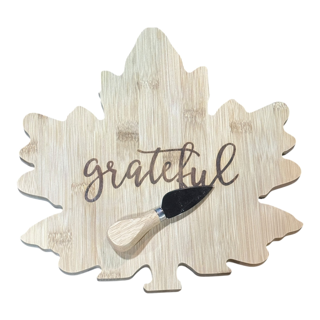 Maple Leaf Wooden Cutting Board with Spreader