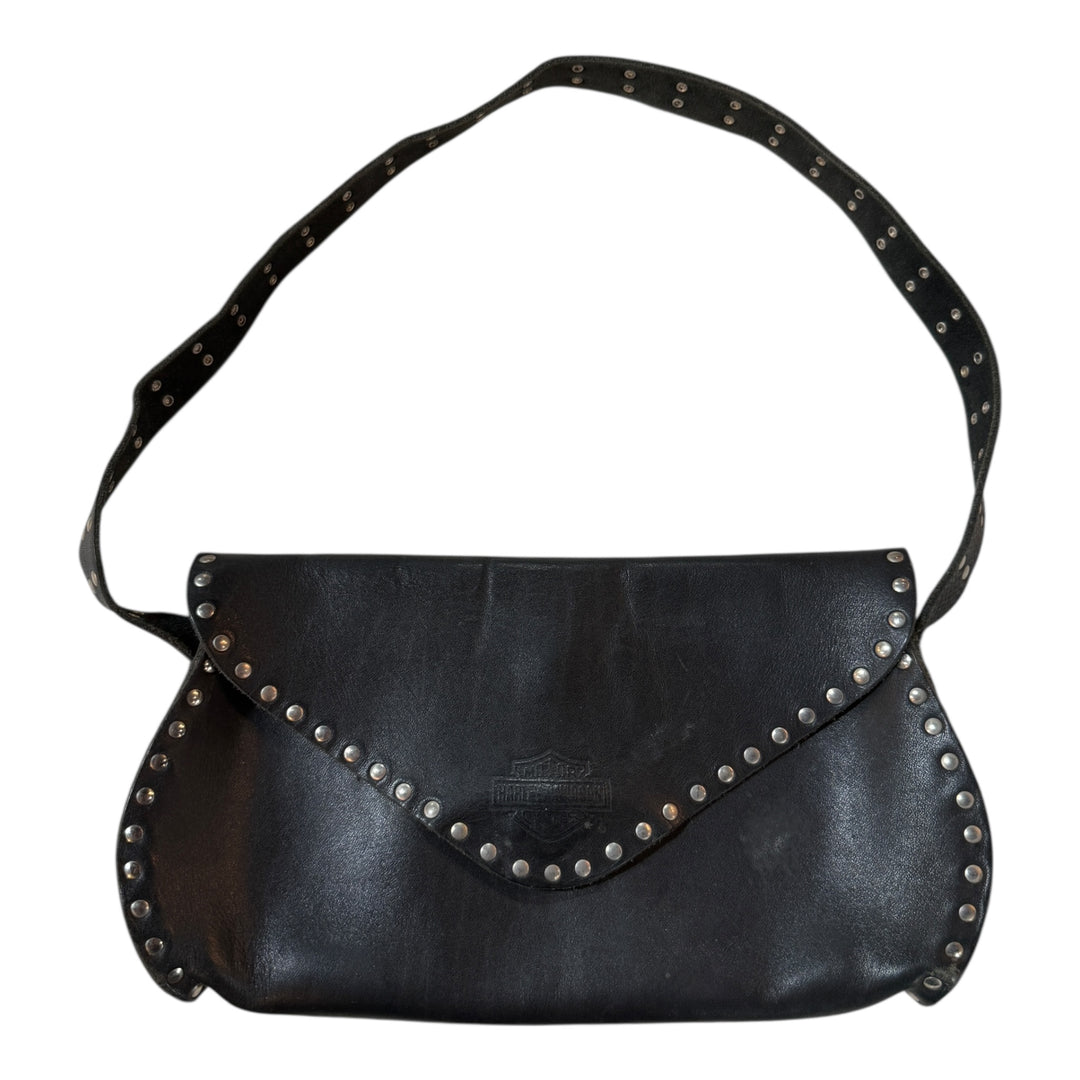Harley-Davidson Black Leather Studded Handbag Y2K Purse