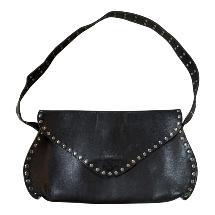 Harley-Davidson Black Leather Studded Handbag Y2K Purse