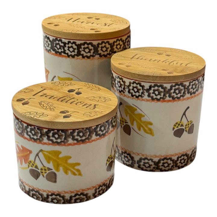 Set of 3 Round Canisters ~ Temptations Old World Oak Leaf Fall Pattern