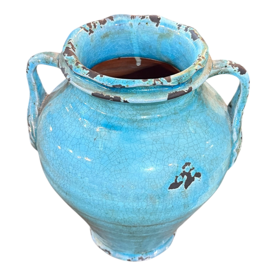 French Blue Ceramic Urns