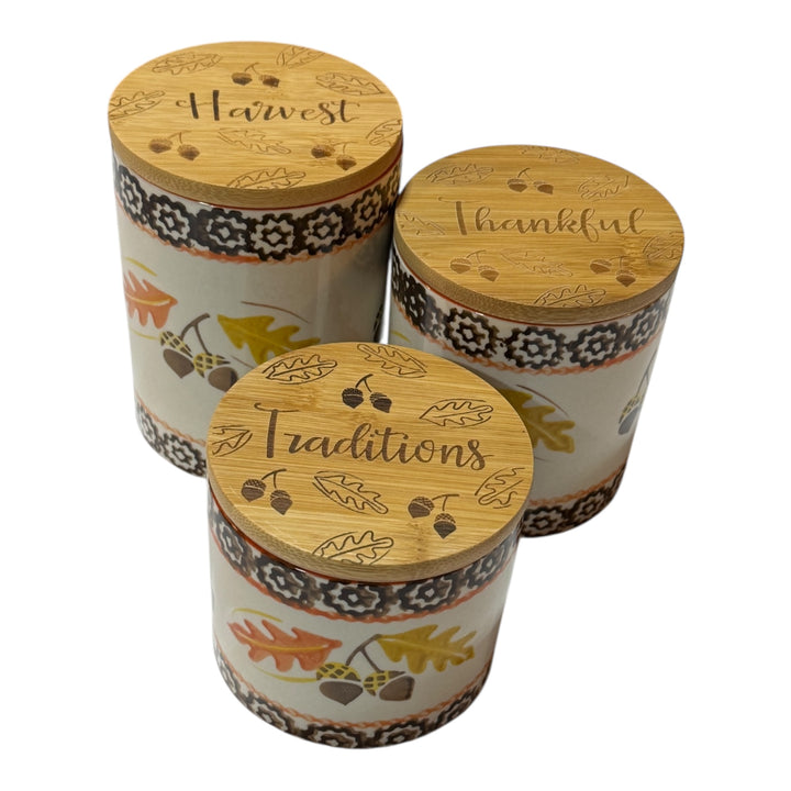 Set of 3 Round Canisters ~ Temptations Old World Oak Leaf Fall Pattern