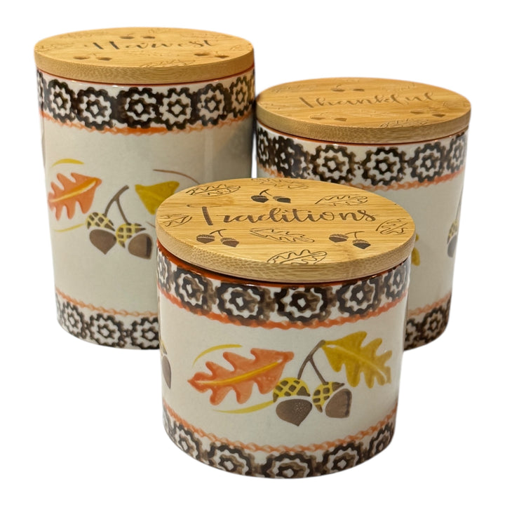 Set of 3 Round Canisters ~ Temptations Old World Oak Leaf Fall Pattern