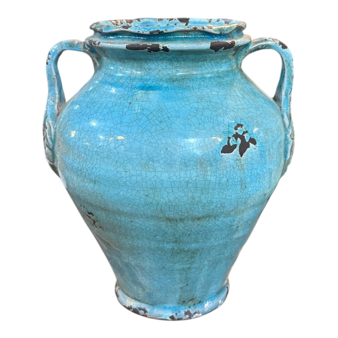 French Blue Ceramic Urns