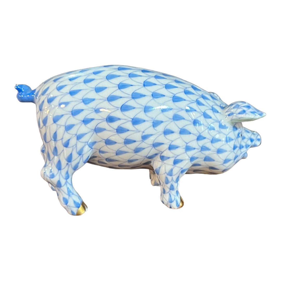 Herend Hungary - Blue Fishnet Pig