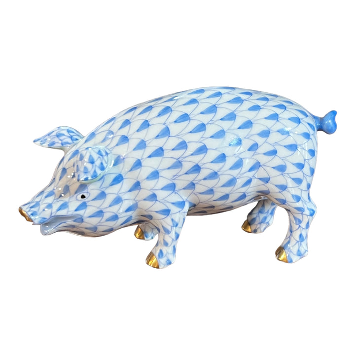 Herend Hungary - Blue Fishnet Pig