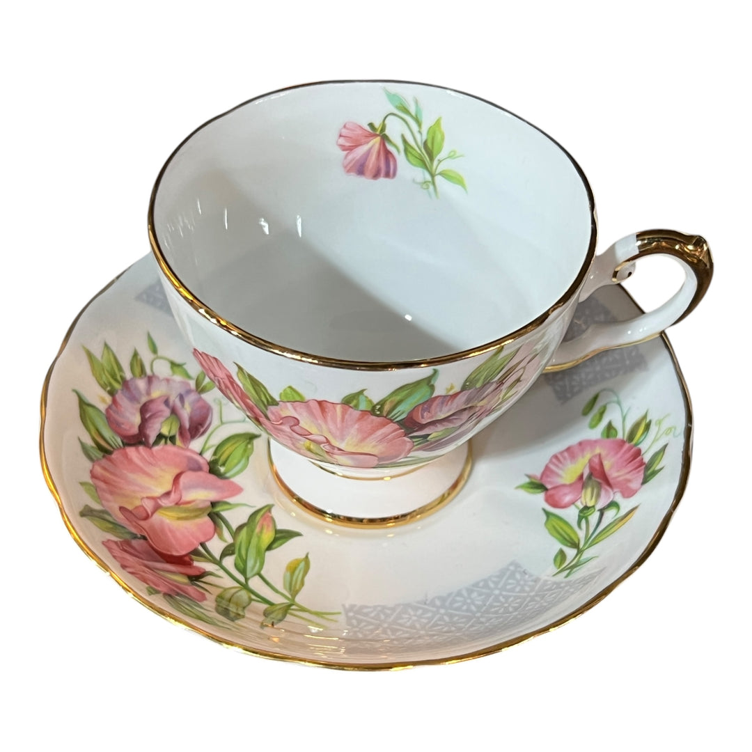 Tuscan Birthday Flowers April Sweet Pea Teacup & Saucer Bone China