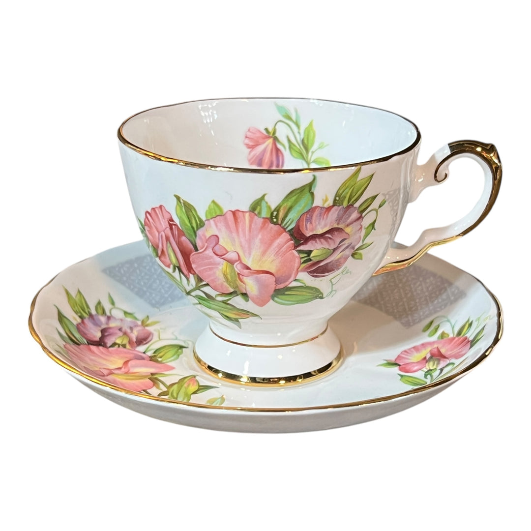 Tuscan Birthday Flowers April Sweet Pea Teacup & Saucer Bone China