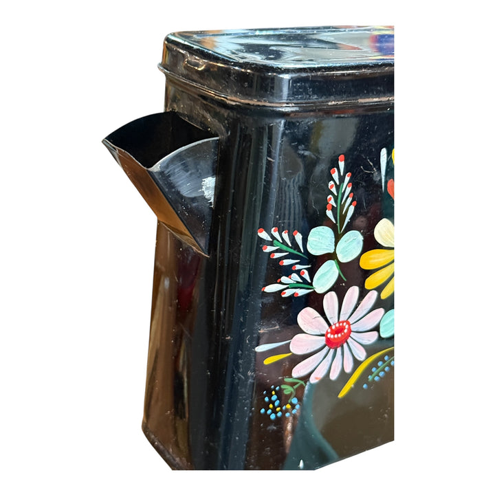 Vintage 50s Ransburg Tole Black Tin Pitcher