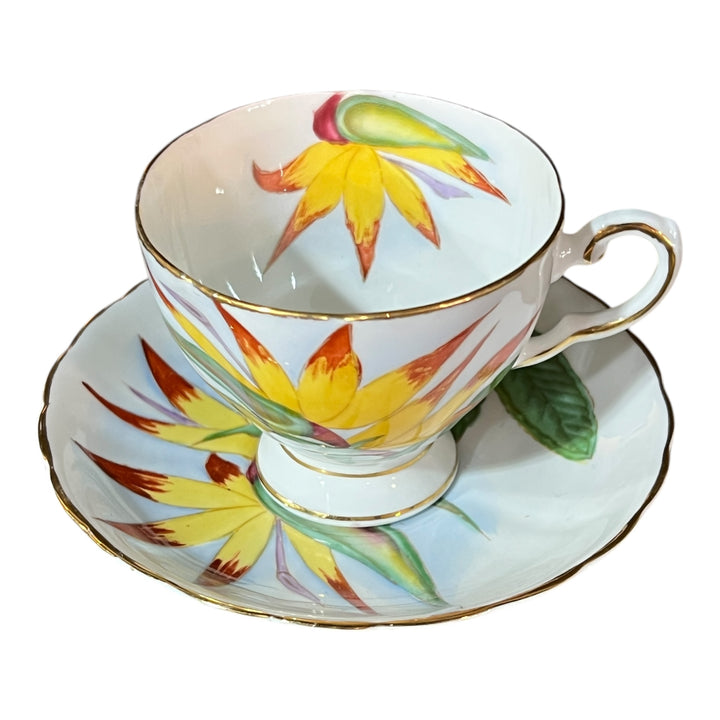 Vintage Tuscan Fine English Bone China Tea Cup & Saucer Hawaiian Flowers Bird Of Paradise Made in England