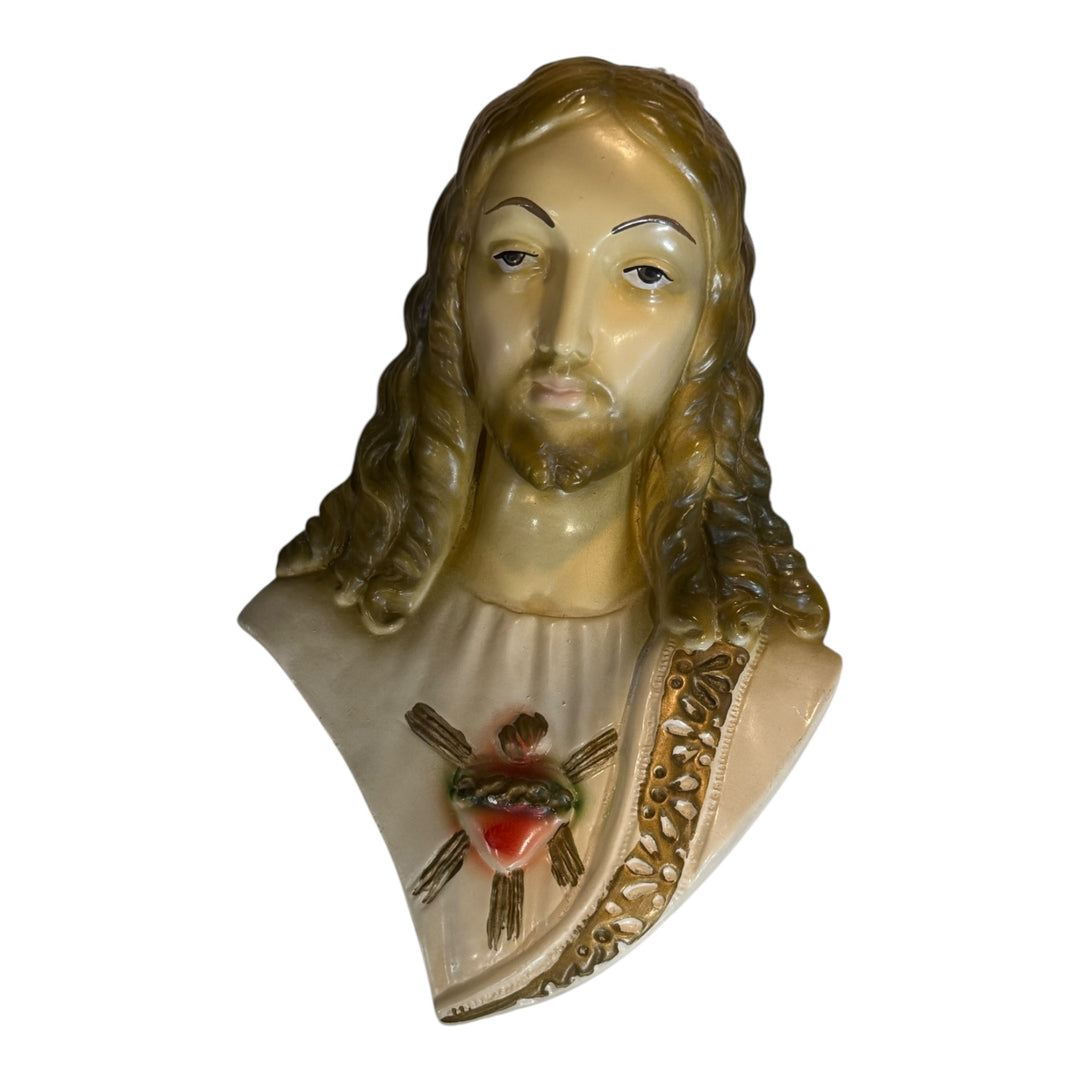 Vintage Jesus & Mary Sculpted Bust Wall Hanging Plaques Religious