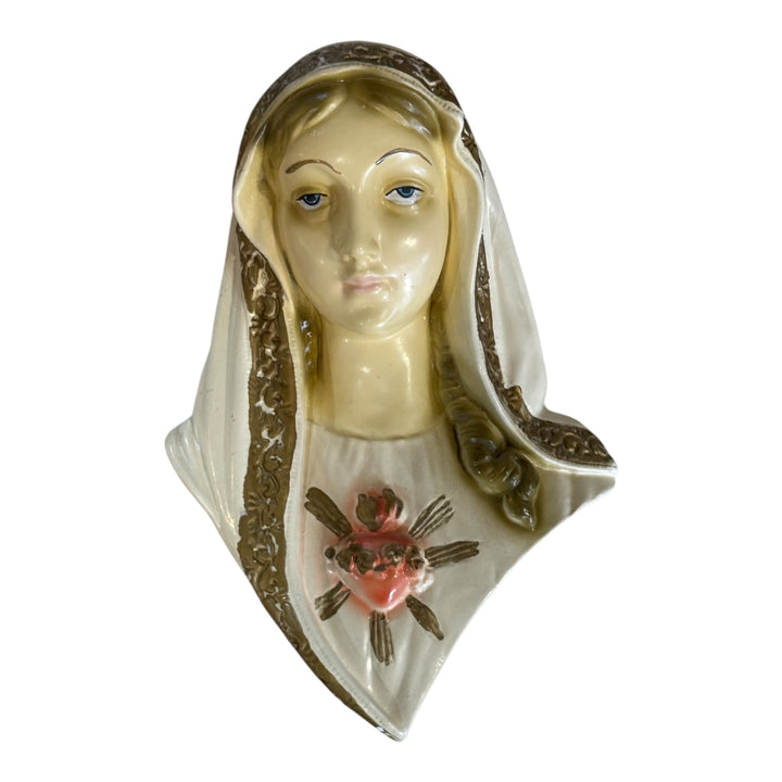 Vintage Jesus & Mary Sculpted Bust Wall Hanging Plaques Religious