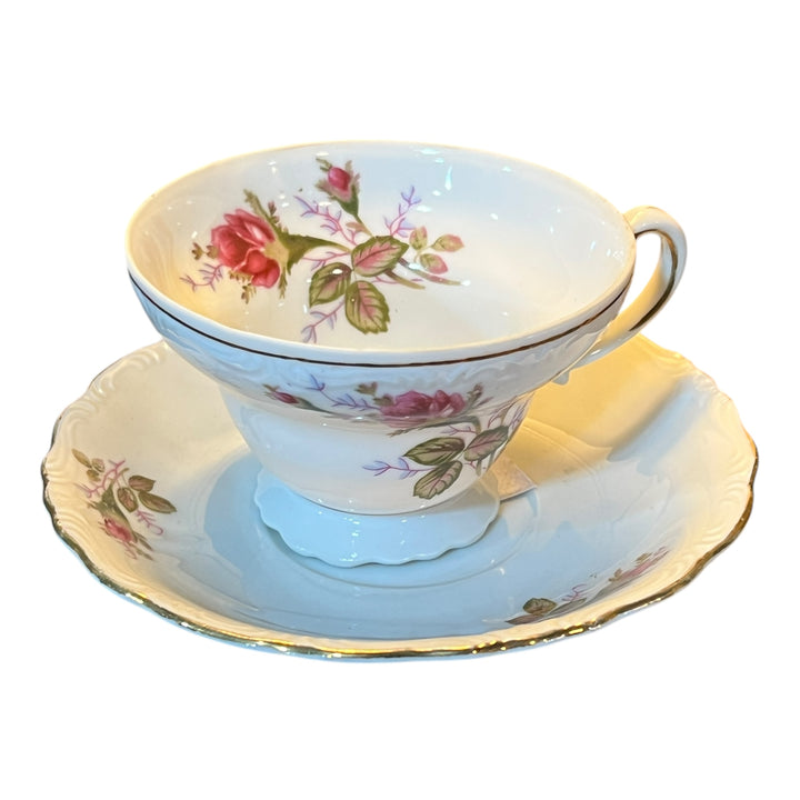 Vintage Moss Rose China Cup and Saucer